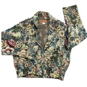 Vintage 80s Pastel Floral Tapestry Jacket Made in Texas 100% cotton